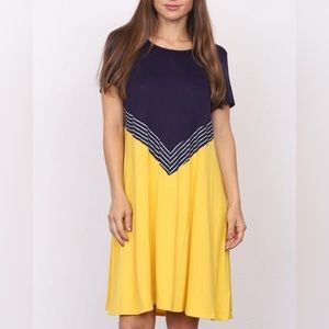 Navy and yellow chevron midi dress
